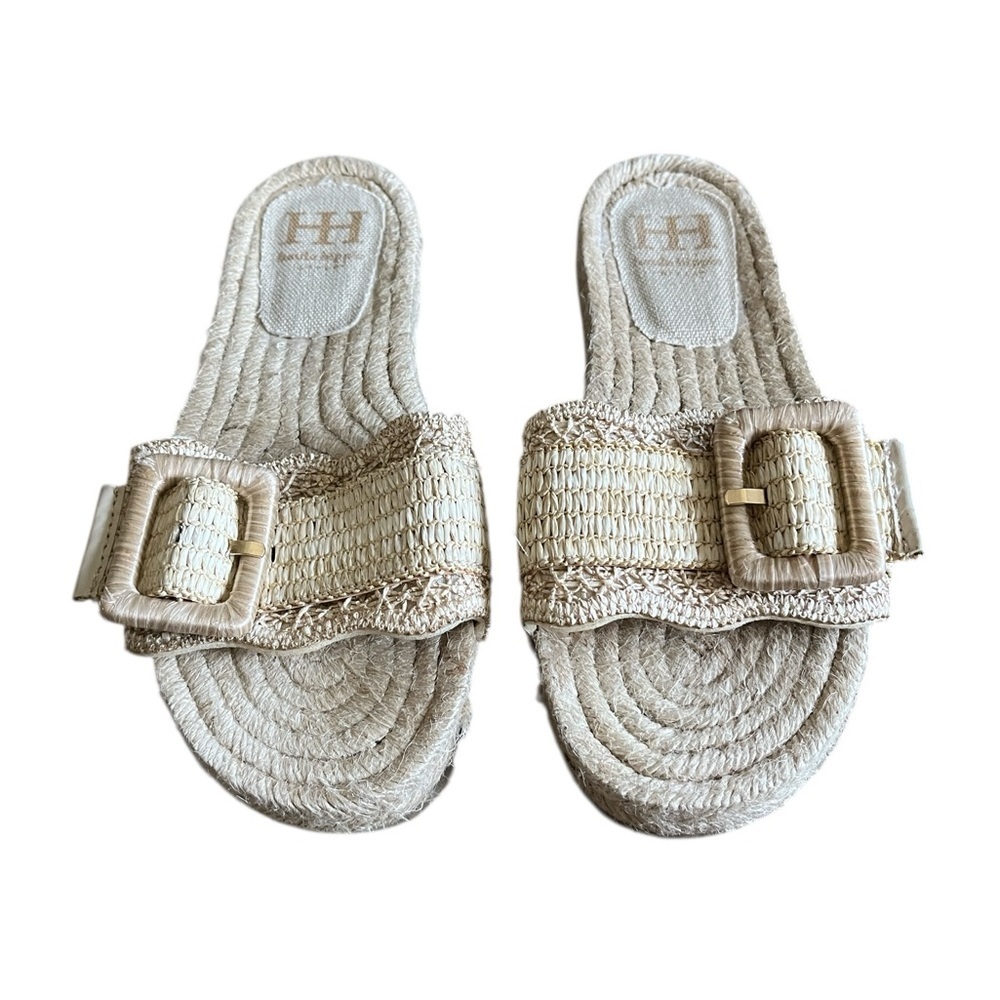 Haute Hippie Raffia Cream Espadrille Slide Sandals with a Buckle Detail Size 7.5